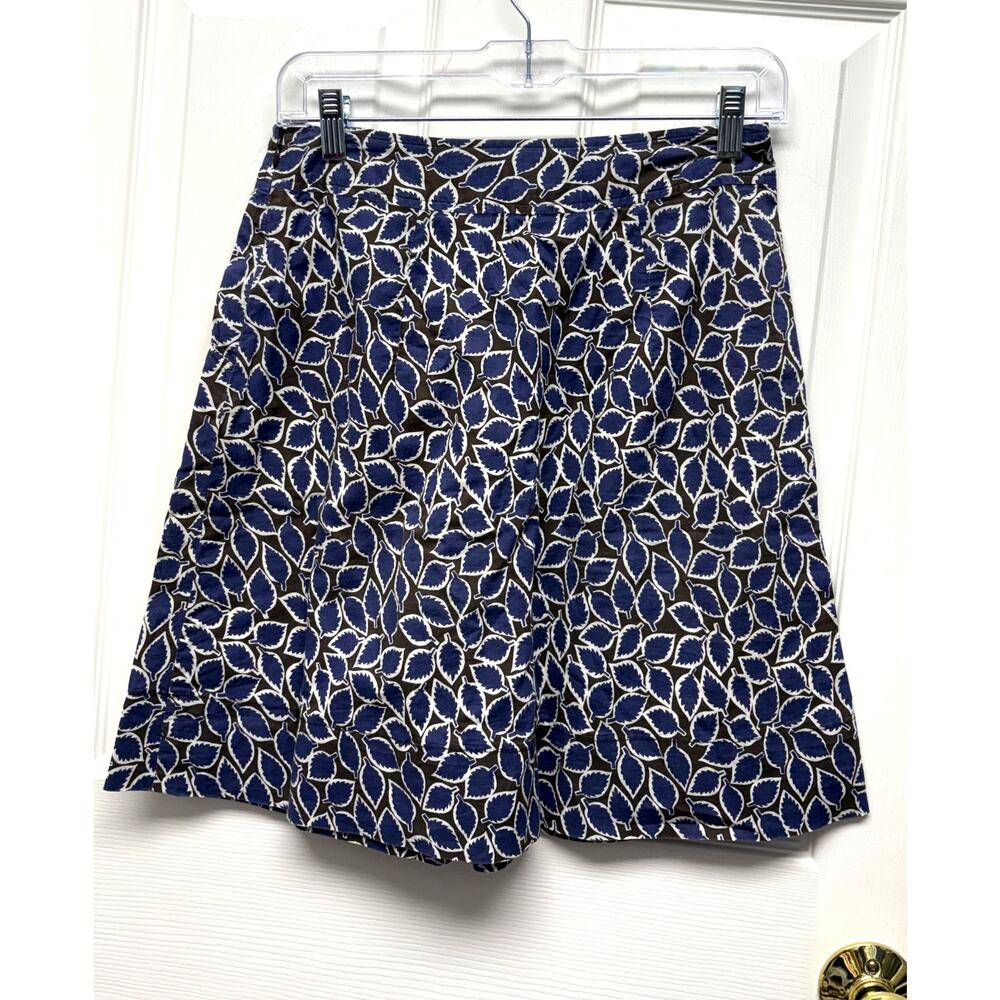 Boden Skirt Blue Brown Leaf Print Cotton Women’s Size 8 Lined A Line Zip